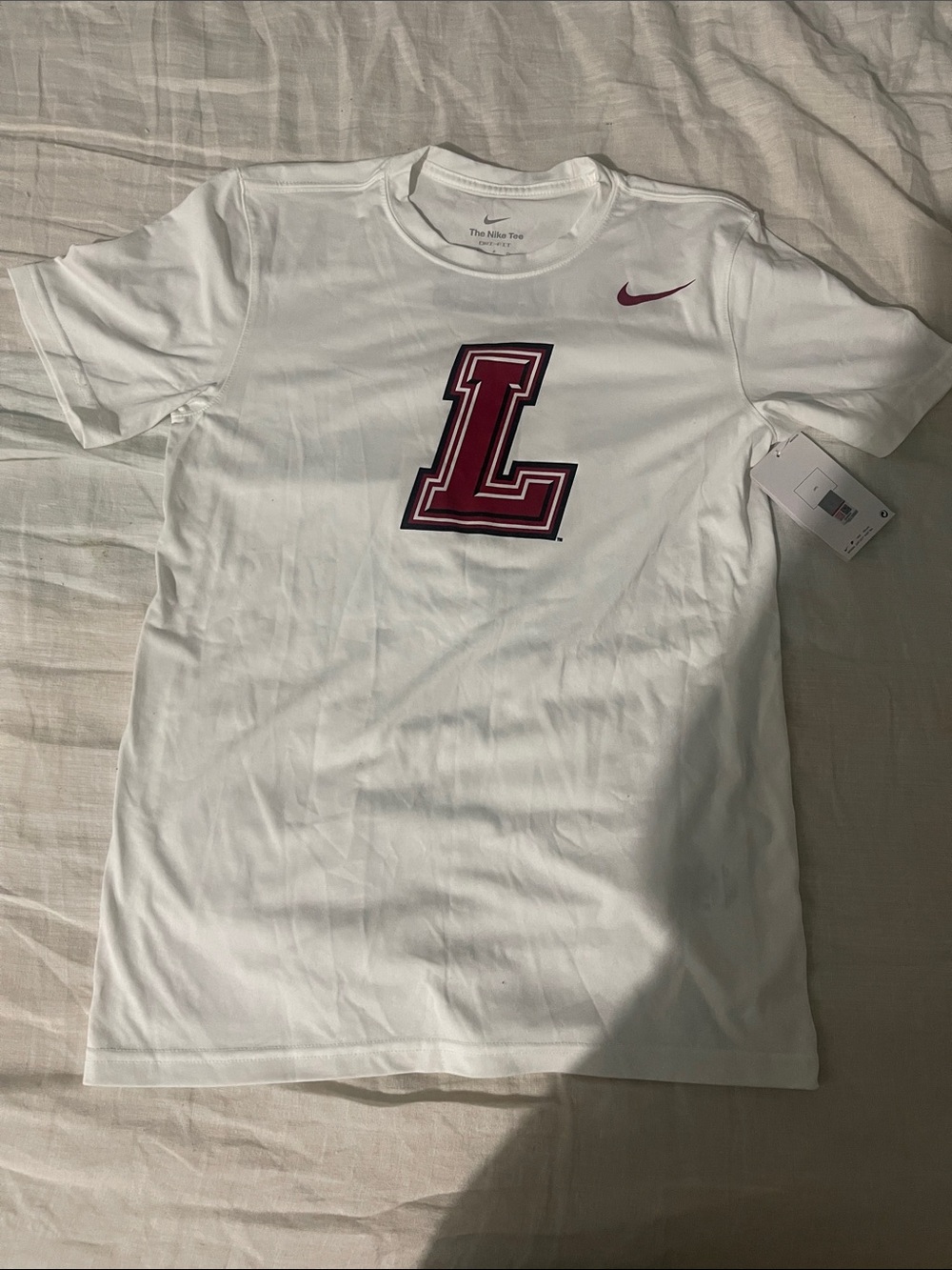 Nike White Short Sleeve Tee with Maroon 'L' Logo